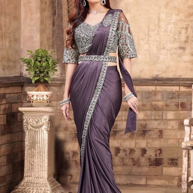 Purple, Silver Saree