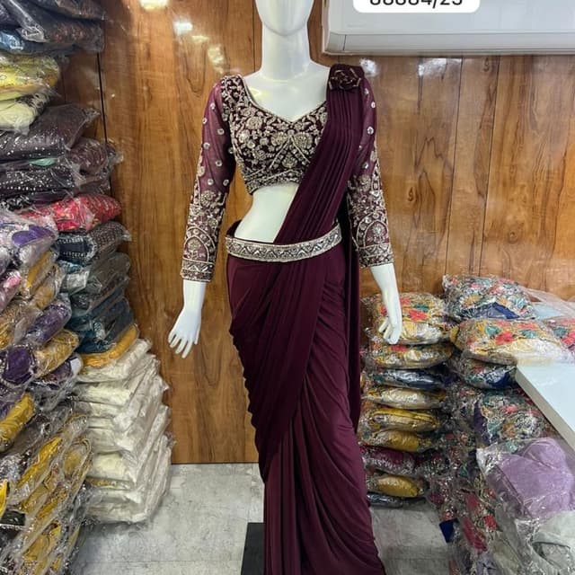 Burgundy, Beige Saree
