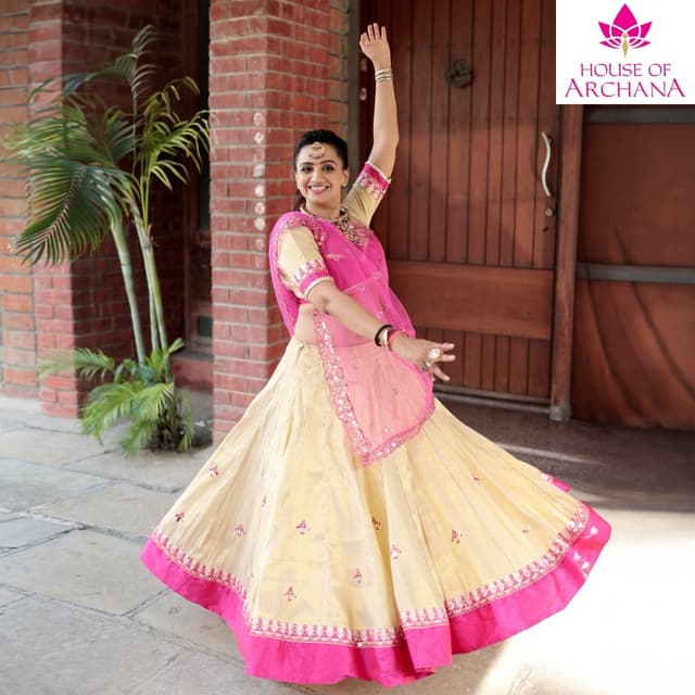 Yellow, Pink, Gold Lehenga Choli