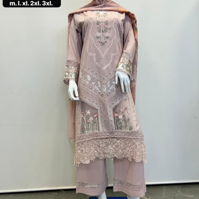 Mauve, White, Green Salwar Kameez Suit