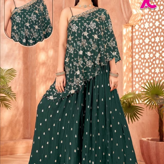 Emerald Green and Gold Sharara Set