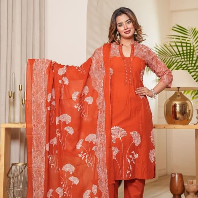Orange and White Kurta with Pant and Dupatta Set