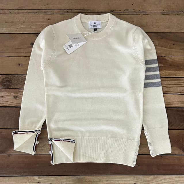 Off-White, Gray, Navy, Red Sweater