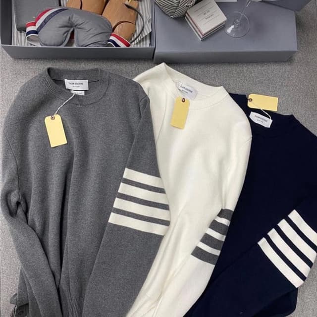 Gray, White, Navy Blue with White stripes Sweater