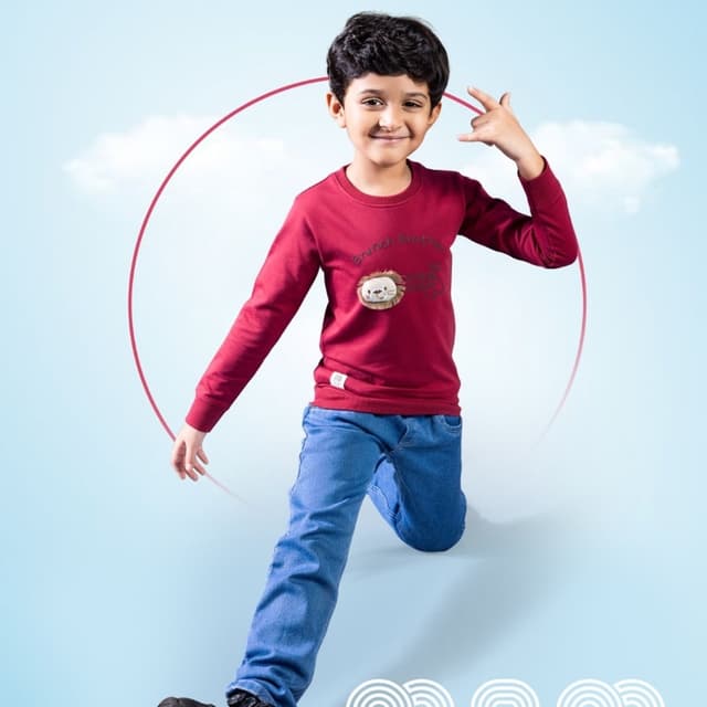 Burgundy, Blue, Beige T-shirt and Jeans