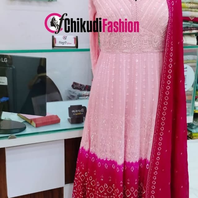Pink and Red Anarkali Dress