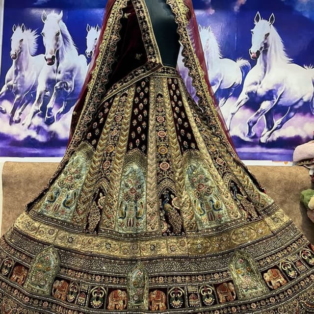 Maroon, Gold, and various other colors Lehenga Choli