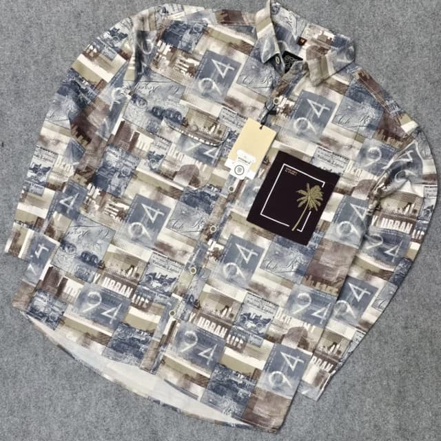 Brown, Beige, Blue, Gray Shirt