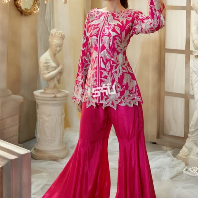 Hot Pink and Silver Sharara Suit