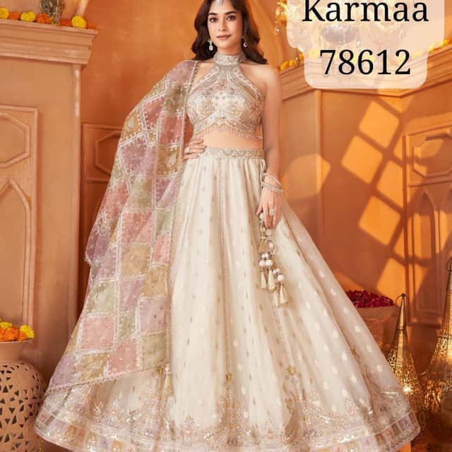 Ivory, gold, pink, peach Lehenga Choli
