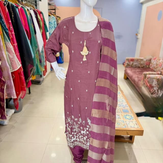 Mauve, Purple, Beige Salwar Kameez with Dupatta