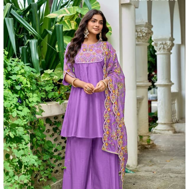 Purple with Multicolor Embroidery Salwar Suit Set