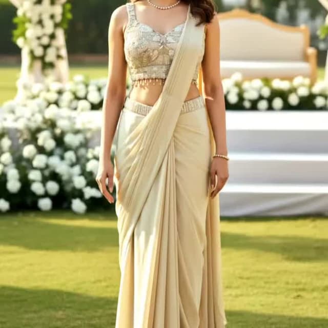 Ivory and Silver Saree