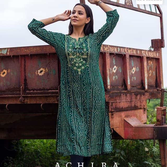 Emerald Green, Cream Kurti