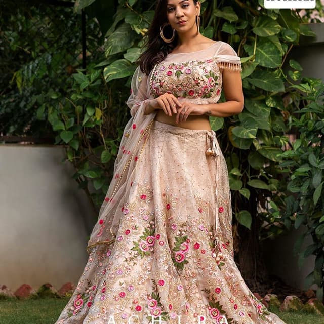 Peach, Pink, Green, Gold Lehenga Choli