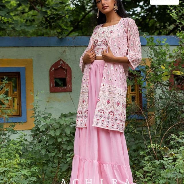 Pink, White, Red Sharara Suit