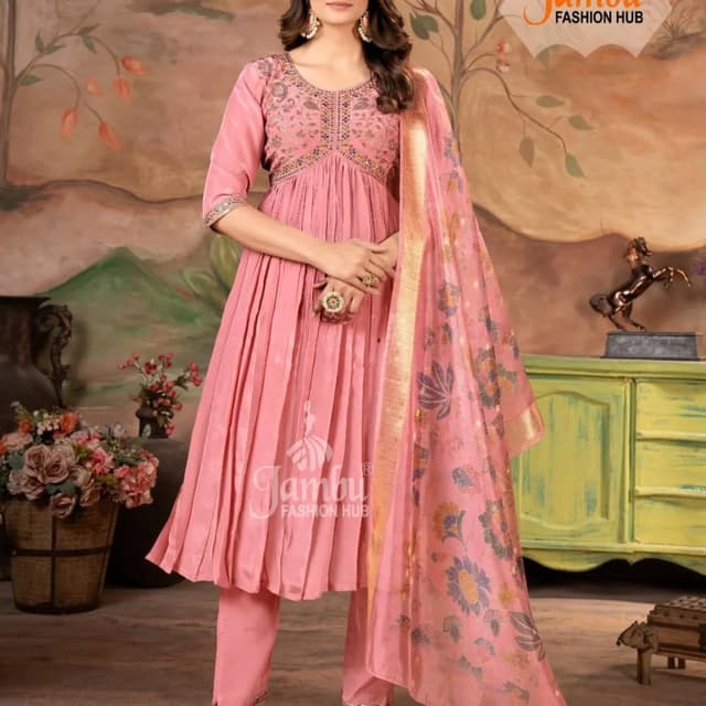 Pink with Gold and Multicolor accents Anarkali Suit