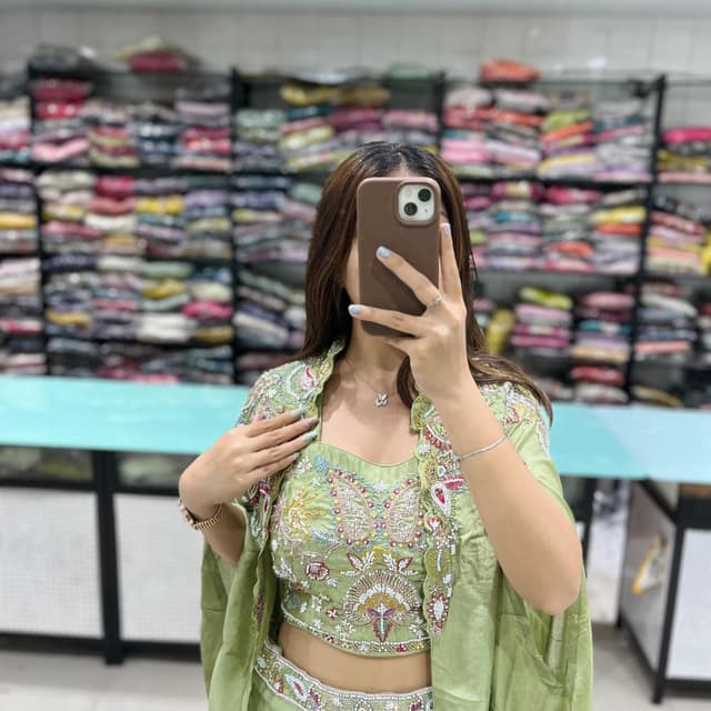 Green, Multi-colored embroidery Lehenga Choli