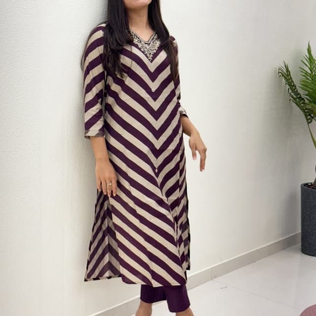 Purple and Beige Kurta