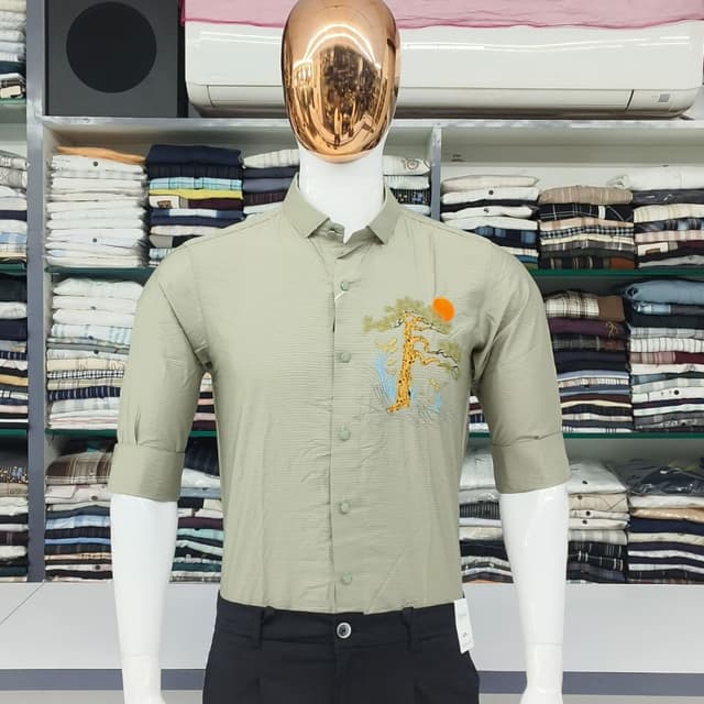 Sage green with multi-colored embroidery Shirt