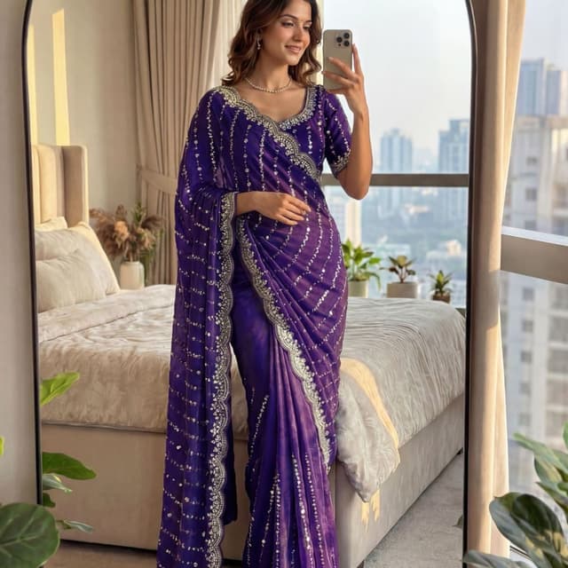 Purple with Silver Saree