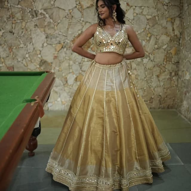Gold, Mirror Lehenga Choli