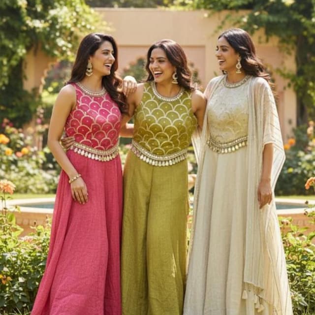 Pink, Green, Beige, Gold Lehenga set, Palazzo Set