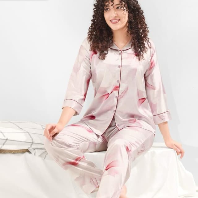 Light Pink, Burgundy Pajama Set