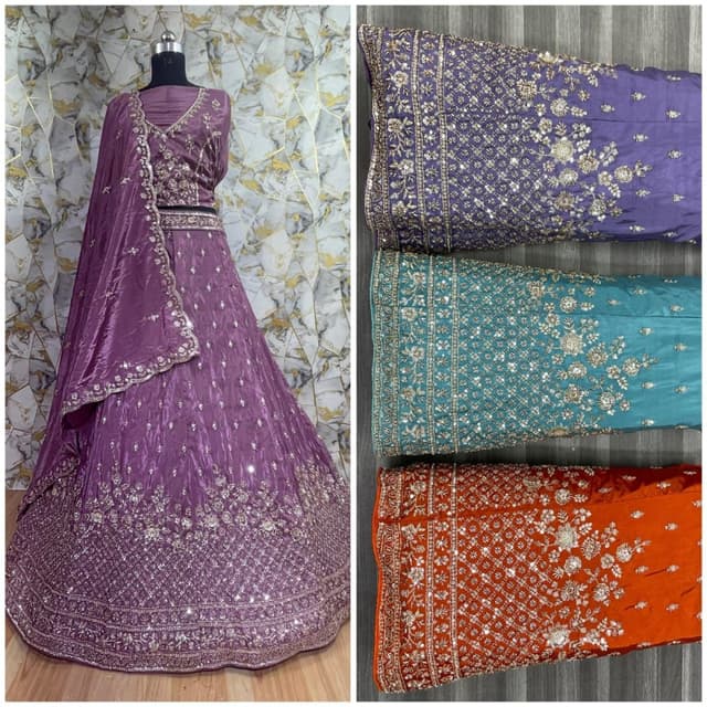 Purple, Silver Lehenga Choli