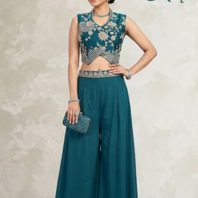 Teal, Gold Palazzo Pant Suit