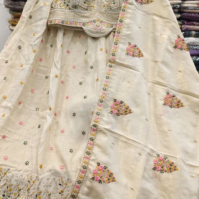 Ivory, Pink, Yellow, Green Lehenga Choli