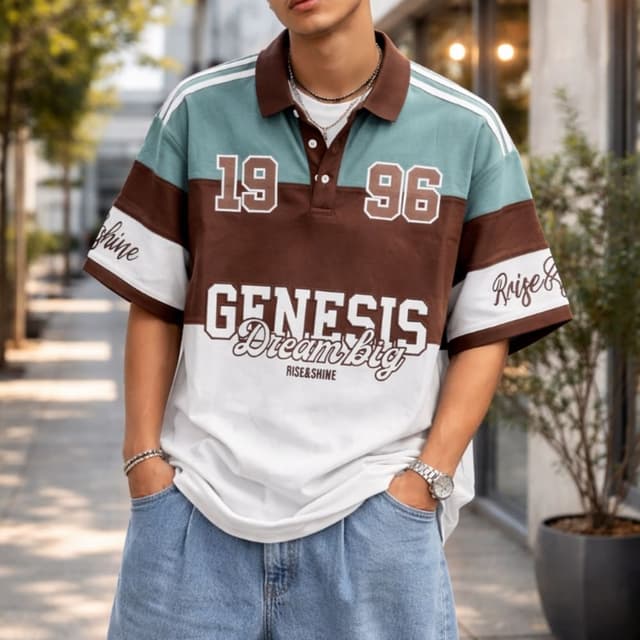 Brown, Teal, White Polo Shirt