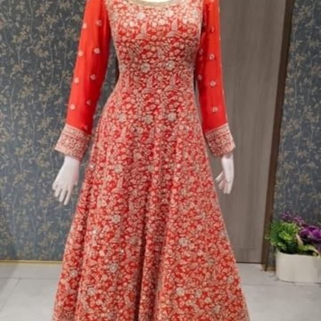 Red and Gold Anarkali Dress