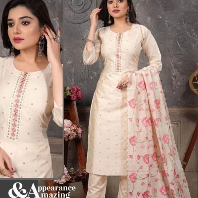 Cream and Pink Salwar Kameez