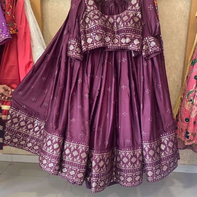 Plum, Gold Lehenga Choli