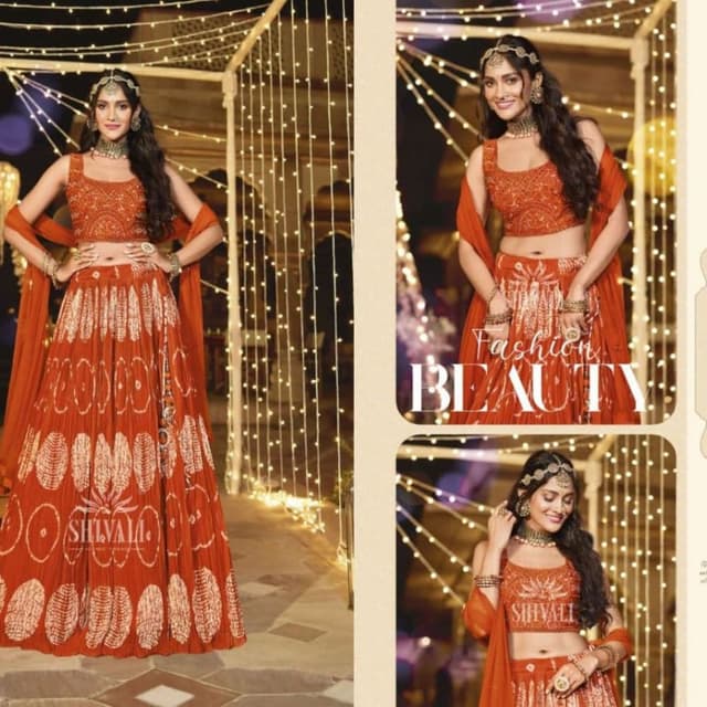 Orange and White Lehenga Choli