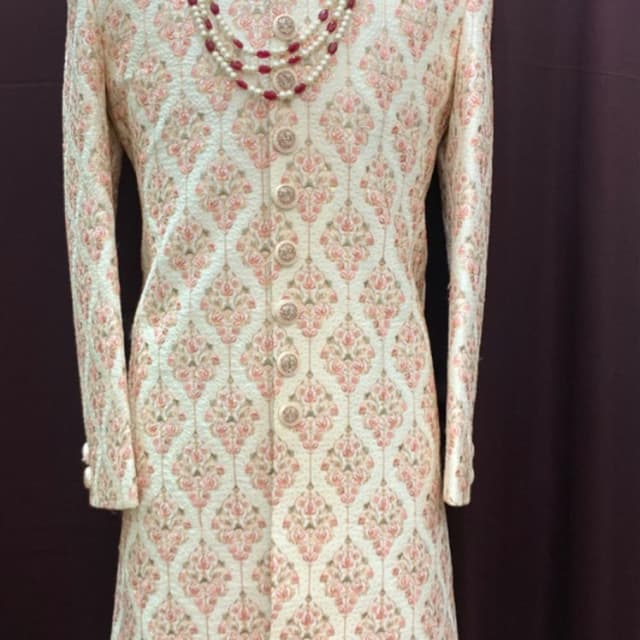 Ivory, Peach, and Red Sherwani