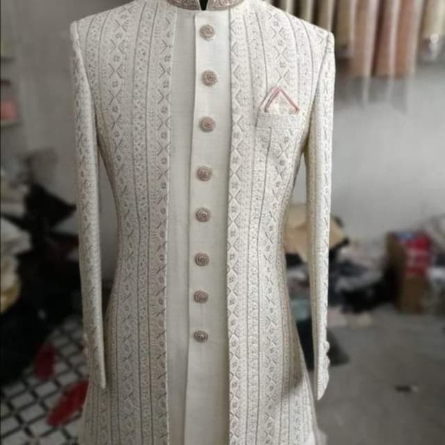 Ivory and subtle beige accents Sherwani