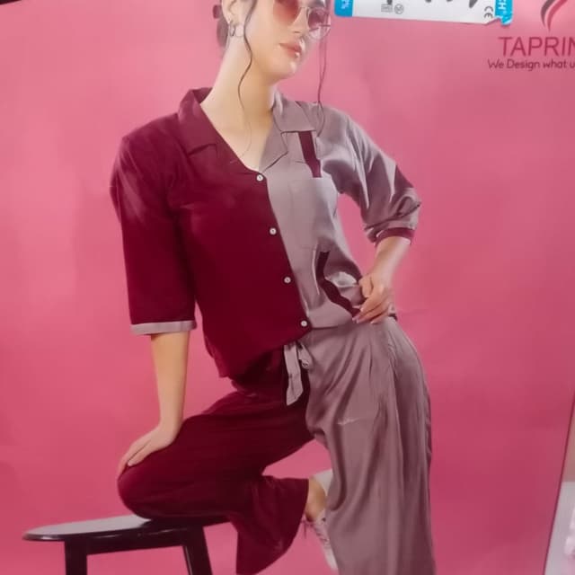 Burgundy and Gray Pajama Set