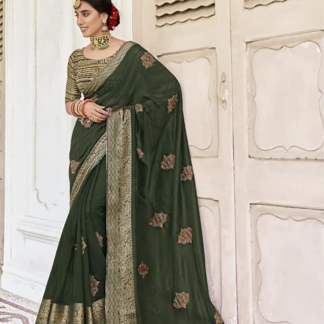 Maroon Light Green Saree
