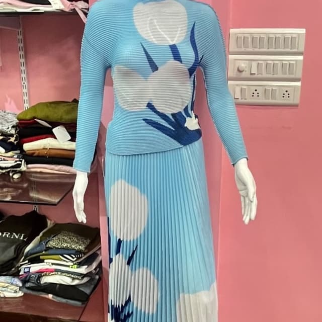 Light Blue, White, and Navy Blue Dress