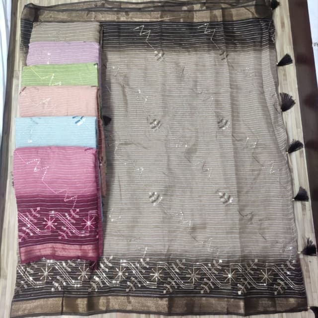 Orgenza siqwence work sarees