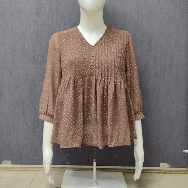 Brown and White Blouse