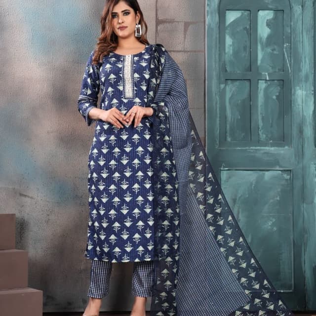 Navy blue, White, Black Salwar Suit