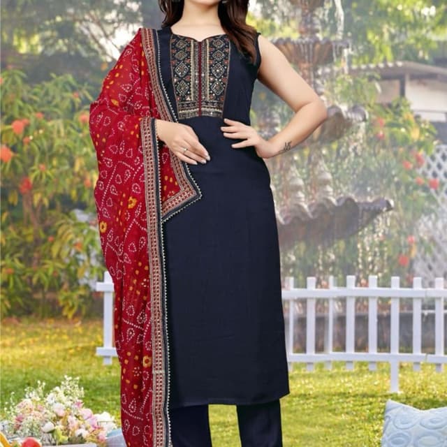 Navy blue, Red, Gold Salwar Kameez with Dupatta