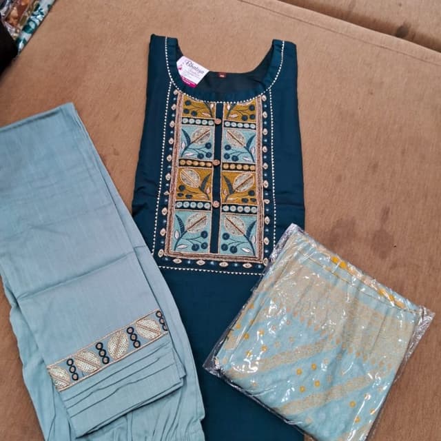 Teal, Light Blue, Gold Kurta Set