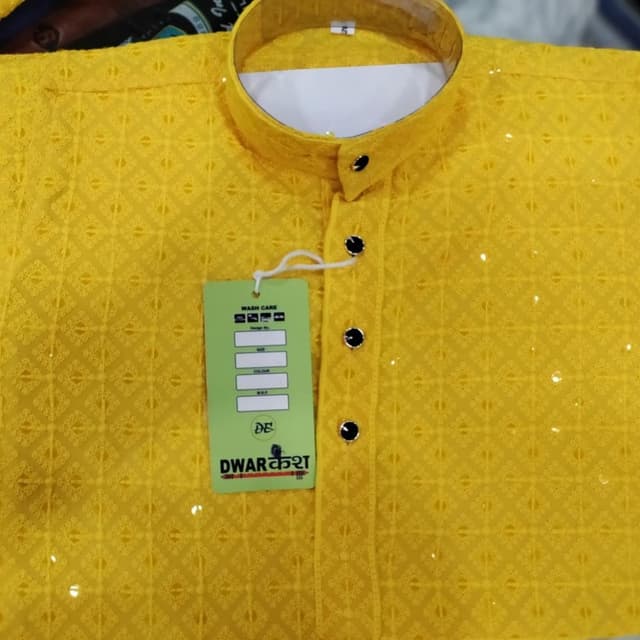 Yellow, White, Black Kurta