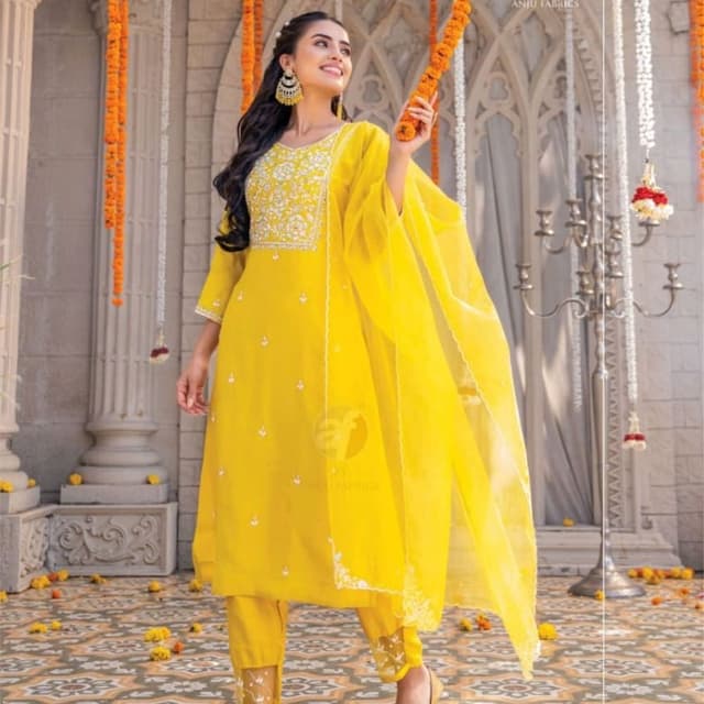 Yellow, White Salwar Kameez