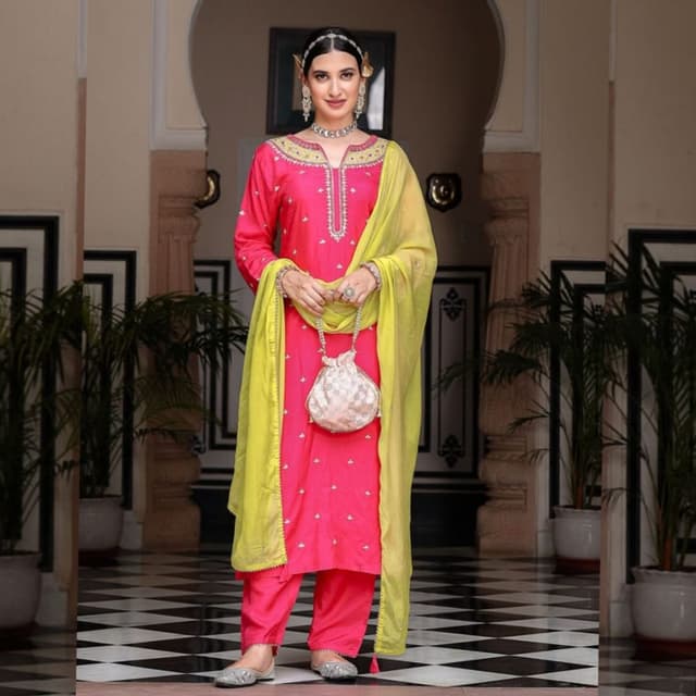 Pink, Yellow, Green Salwar Kameez