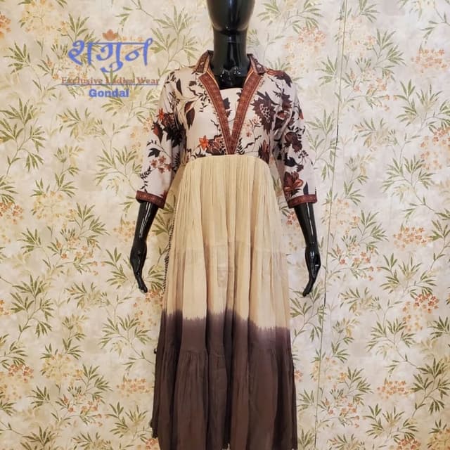 Cream, Brown, and Floral accents Dress